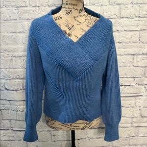 Derek Lam 10 Crosby Cropped Sweater Ribbed V-neck Blue